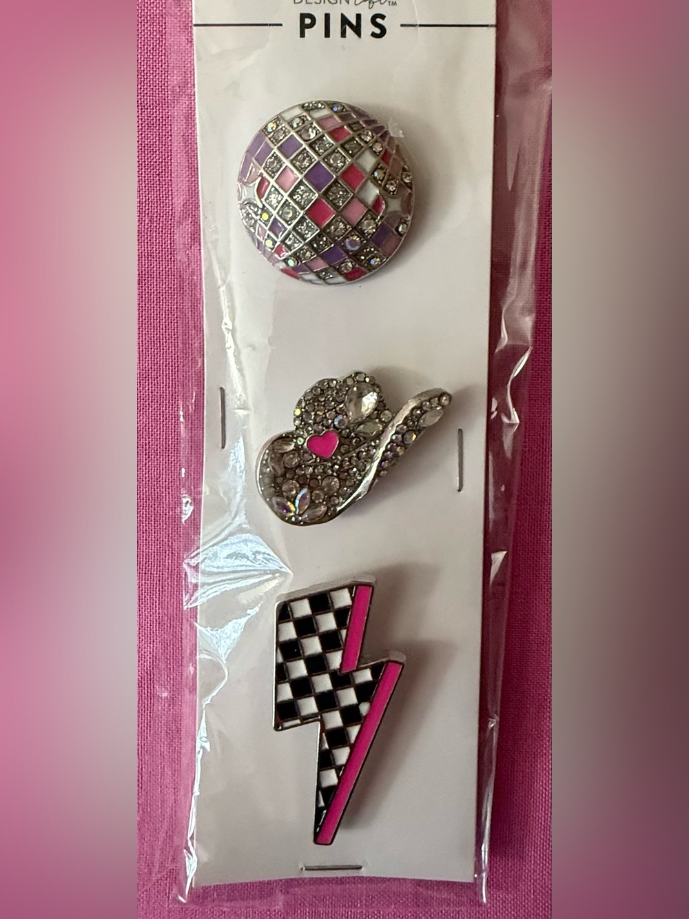 Set of 3 Women’s Brooch Pins in Pink, Silver and Black - Designer Pins